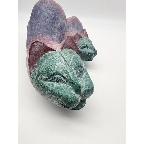 OOAK colorful 16" Purple Wood Hand Carved CAT Statue ARTISAN MADE ADULT KITTEN - Picture 4 of 14